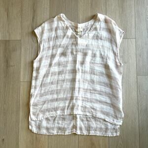 St. Tropez Tan & White Sleeveless 100% Linen High Low Popover Size Medium